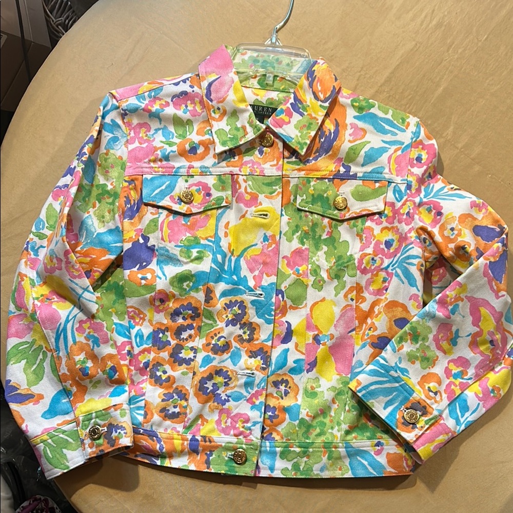 Ralph Lauren Watercolor Floral Denim Jean Jacket M